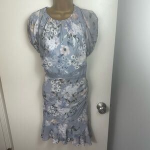 Ever New Melbourne Chelsea Ruched Faux Wrap Dress, Blue Springtime Tulip NWT 12